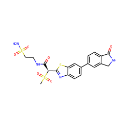 CS(=O)(=O)[C@@H](C(=O)NCCS(N)(=O)=O)c1nc2ccc(-c3ccc4c(c3)CNC4=O)cc2s1 ZINC000144277208
