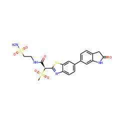 CS(=O)(=O)[C@@H](C(=O)NCCS(N)(=O)=O)c1nc2ccc(-c3ccc4c(c3)NC(=O)C4)cc2s1 ZINC000146085122