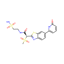 CS(=O)(=O)[C@@H](C(=O)NCCS(N)(=O)=O)c1nc2ccc(-c3cccc(=O)[nH]3)cc2s1 ZINC000143993212