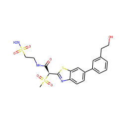 CS(=O)(=O)[C@@H](C(=O)NCCS(N)(=O)=O)c1nc2ccc(-c3cccc(CCO)c3)cc2s1 ZINC000144024727