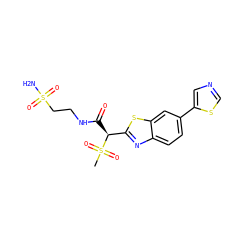 CS(=O)(=O)[C@@H](C(=O)NCCS(N)(=O)=O)c1nc2ccc(-c3cncs3)cc2s1 ZINC000145493884