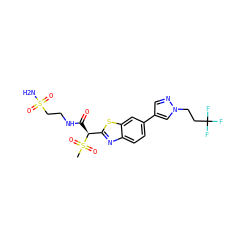 CS(=O)(=O)[C@@H](C(=O)NCCS(N)(=O)=O)c1nc2ccc(-c3cnn(CCC(F)(F)F)c3)cc2s1 ZINC000144060608