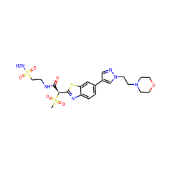 CS(=O)(=O)[C@@H](C(=O)NCCS(N)(=O)=O)c1nc2ccc(-c3cnn(CCN4CCOCC4)c3)cc2s1 ZINC000143939266