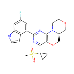 CS(=O)(=O)C1(c2nc(-c3cc(F)cc4[nH]ccc34)nc3c2OC[C@@H]2COCCN32)CC1 ZINC000218341266