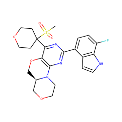 CS(=O)(=O)C1(c2nc(-c3ccc(F)c4[nH]ccc34)nc3c2OC[C@@H]2COCCN32)CCOCC1 ZINC000218304494