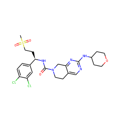 CS(=O)(=O)CC[C@@H](NC(=O)N1CCc2cnc(NC3CCOCC3)nc2C1)c1ccc(Cl)c(Cl)c1 ZINC000202129843
