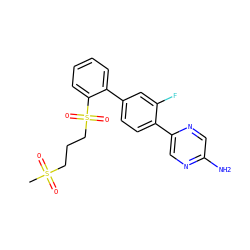 CS(=O)(=O)CCCS(=O)(=O)c1ccccc1-c1ccc(-c2cnc(N)cn2)c(F)c1 ZINC000224765473