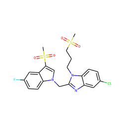 CS(=O)(=O)CCCn1c(Cn2cc(S(C)(=O)=O)c3cc(F)ccc32)nc2cc(Cl)ccc21 ZINC000206895355