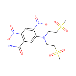 CS(=O)(=O)CCN(CCS(C)(=O)=O)c1cc(C(N)=O)c([N+](=O)[O-])cc1[N+](=O)[O-] ZINC000013761785