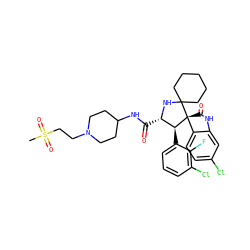 CS(=O)(=O)CCN1CCC(NC(=O)[C@@H]2NC3(CCCCC3)[C@@]3(C(=O)Nc4cc(Cl)ccc43)[C@H]2c2cccc(Cl)c2F)CC1 ZINC000169700253