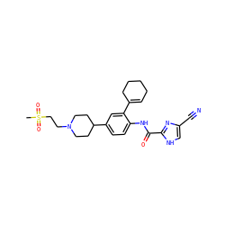 CS(=O)(=O)CCN1CCC(c2ccc(NC(=O)c3nc(C#N)c[nH]3)c(C3=CCCCC3)c2)CC1 ZINC000095572569
