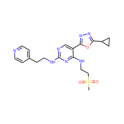CS(=O)(=O)CCNc1nc(NCCc2ccncc2)ncc1-c1nnc(C2CC2)o1 ZINC000040893732
