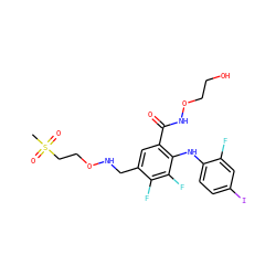 CS(=O)(=O)CCONCc1cc(C(=O)NOCCO)c(Nc2ccc(I)cc2F)c(F)c1F ZINC000096175813