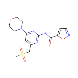 CS(=O)(=O)Cc1cc(N2CCOCC2)nc(NC(=O)c2ccno2)n1 ZINC000084651929