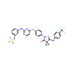 CS(=O)(=O)Cc1cccc(Nc2nccc(Oc3ccc(NC(=O)C4(C(=O)Nc5ccc(C(F)(F)F)cc5)CC4)cc3)n2)c1 ZINC000169349438
