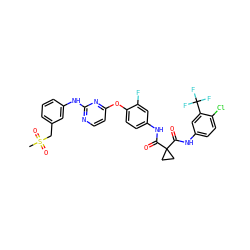 CS(=O)(=O)Cc1cccc(Nc2nccc(Oc3ccc(NC(=O)C4(C(=O)Nc5ccc(Cl)c(C(F)(F)F)c5)CC4)cc3F)n2)c1 ZINC000169349451