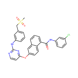 CS(=O)(=O)Cc1cccc(Nc2nccc(Oc3ccc4c(C(=O)Nc5cccc(Cl)c5)cccc4c3)n2)c1 ZINC000653780399