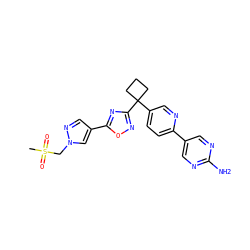 CS(=O)(=O)Cn1cc(-c2nc(C3(c4ccc(-c5cnc(N)nc5)nc4)CCC3)no2)cn1 ZINC000096175476