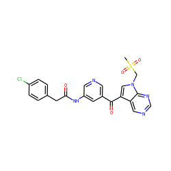 CS(=O)(=O)Cn1cc(C(=O)c2cncc(NC(=O)Cc3ccc(Cl)cc3)c2)c2cncnc21 ZINC000169707864