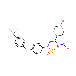 CS(=O)(=O)N(C[C@@H](C(=O)NO)N1CCC(O)CC1)c1ccc(Oc2ccc(C(F)(F)F)cc2)cc1 ZINC000096319040