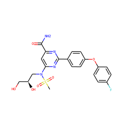 CS(=O)(=O)N(C[C@@H](O)CO)c1cc(C(N)=O)nc(-c2ccc(Oc3ccc(F)cc3)cc2)n1 ZINC000142477275