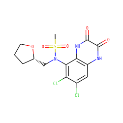 CS(=O)(=O)N(C[C@@H]1CCCO1)c1c(Cl)c(Cl)cc2[nH]c(=O)c(=O)[nH]c12 ZINC000028954100