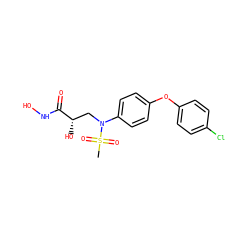 CS(=O)(=O)N(C[C@H](O)C(=O)NO)c1ccc(Oc2ccc(Cl)cc2)cc1 ZINC000029039694