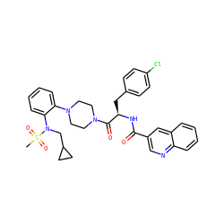CS(=O)(=O)N(CC1CC1)c1ccccc1N1CCN(C(=O)[C@@H](Cc2ccc(Cl)cc2)NC(=O)c2cnc3ccccc3c2)CC1 ZINC000028334532