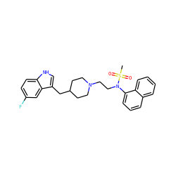 CS(=O)(=O)N(CCN1CCC(Cc2c[nH]c3ccc(F)cc23)CC1)c1cccc2ccccc12 ZINC000013826849