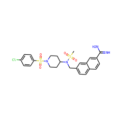 CS(=O)(=O)N(Cc1ccc2ccc(C(=N)N)cc2c1)C1CCN(S(=O)(=O)c2ccc(Cl)cc2)CC1 ZINC000028714180