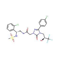 CS(=O)(=O)N[C@@H](CNC(=O)Cn1nc(-c2ccc(Cl)cc2)n(C[C@H](O)C(F)(F)F)c1=O)c1ccccc1Cl ZINC000200378626