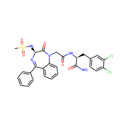 CS(=O)(=O)N[C@@H]1N=C(c2ccccc2)c2ccccc2N(CC(=O)N[C@@H](Cc2ccc(Cl)c(Cl)c2)C(N)=O)C1=O ZINC000028757466