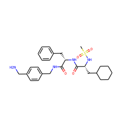 CS(=O)(=O)N[C@H](CC1CCCCC1)C(=O)N[C@@H](Cc1ccccc1)C(=O)NCc1ccc(CN)cc1 ZINC000206299780