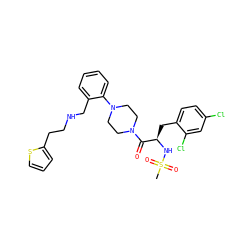 CS(=O)(=O)N[C@H](Cc1ccc(Cl)cc1Cl)C(=O)N1CCN(c2ccccc2CNCCc2cccs2)CC1 ZINC000028522290