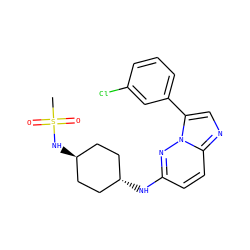 CS(=O)(=O)N[C@H]1CC[C@H](Nc2ccc3ncc(-c4cccc(Cl)c4)n3n2)CC1 ZINC001772645554