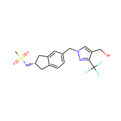 CS(=O)(=O)N[C@H]1Cc2ccc(Cn3cc(CO)c(C(F)(F)F)n3)cc2C1 ZINC000066251303