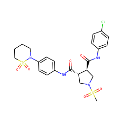 CS(=O)(=O)N1C[C@H](C(=O)Nc2ccc(Cl)cc2)[C@@H](C(=O)Nc2ccc(N3CCCCS3(=O)=O)cc2)C1 ZINC000058581195