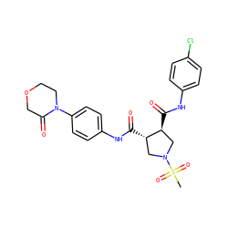 CS(=O)(=O)N1C[C@H](C(=O)Nc2ccc(Cl)cc2)[C@@H](C(=O)Nc2ccc(N3CCOCC3=O)cc2)C1 ZINC000036412067