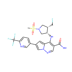 CS(=O)(=O)N1C[C@H](CF)[C@H](Nc2c(C(N)=O)cnn3cc(-c4ccc(C(F)(F)F)nc4)cc23)C1 ZINC000261154256