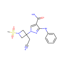 CS(=O)(=O)N1CC(CC#N)(n2cc(C(N)=O)c(Nc3ccccc3)n2)C1 ZINC000222092543