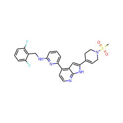 CS(=O)(=O)N1CC=C(c2cc3c(-c4cccc(NCc5c(F)cccc5F)n4)ccnc3[nH]2)CC1 ZINC000226056090