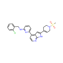 CS(=O)(=O)N1CC=C(c2cc3c(-c4cccc(NCc5ccccc5Cl)n4)ccnc3[nH]2)CC1 ZINC000226038524