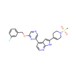 CS(=O)(=O)N1CC=C(c2cc3c(-c4cncc(OCc5cccc(F)c5)n4)ccnc3[nH]2)CC1 ZINC000220306750