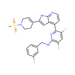 CS(=O)(=O)N1CC=C(c2cc3c(-c4nc(NCc5cccc(F)c5)c(F)cc4F)ccnc3[nH]2)CC1 ZINC000226055037