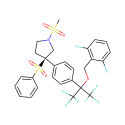 CS(=O)(=O)N1CC[C@](c2ccc(C(OCc3c(F)cccc3F)(C(F)(F)F)C(F)(F)F)cc2)(S(=O)(=O)c2ccccc2)C1 ZINC001772638861