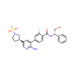 CS(=O)(=O)N1CC[C@H](c2cnc(N)c(-c3ccc(C(=O)N[C@H](CO)c4ccccc4)c(F)c3)c2)C1 ZINC001772611270