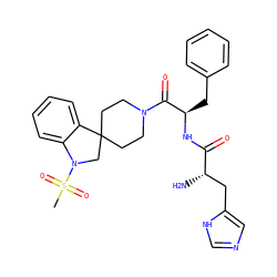 CS(=O)(=O)N1CC2(CCN(C(=O)[C@@H](Cc3ccccc3)NC(=O)[C@@H](N)Cc3cnc[nH]3)CC2)c2ccccc21 ZINC000027522611