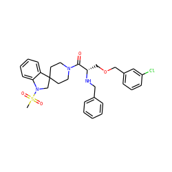 CS(=O)(=O)N1CC2(CCN(C(=O)[C@H](COCc3cccc(Cl)c3)NCc3ccccc3)CC2)c2ccccc21 ZINC000029489781