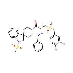 CS(=O)(=O)N1CC2(CCN(C(=O)[C@H](CS(=O)(=O)Cc3ccc(Cl)c(Cl)c3)NCc3ccccc3)CC2)c2ccccc21 ZINC000029485977