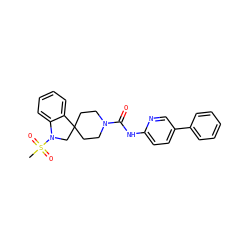 CS(=O)(=O)N1CC2(CCN(C(=O)Nc3ccc(-c4ccccc4)cn3)CC2)c2ccccc21 ZINC000040954583